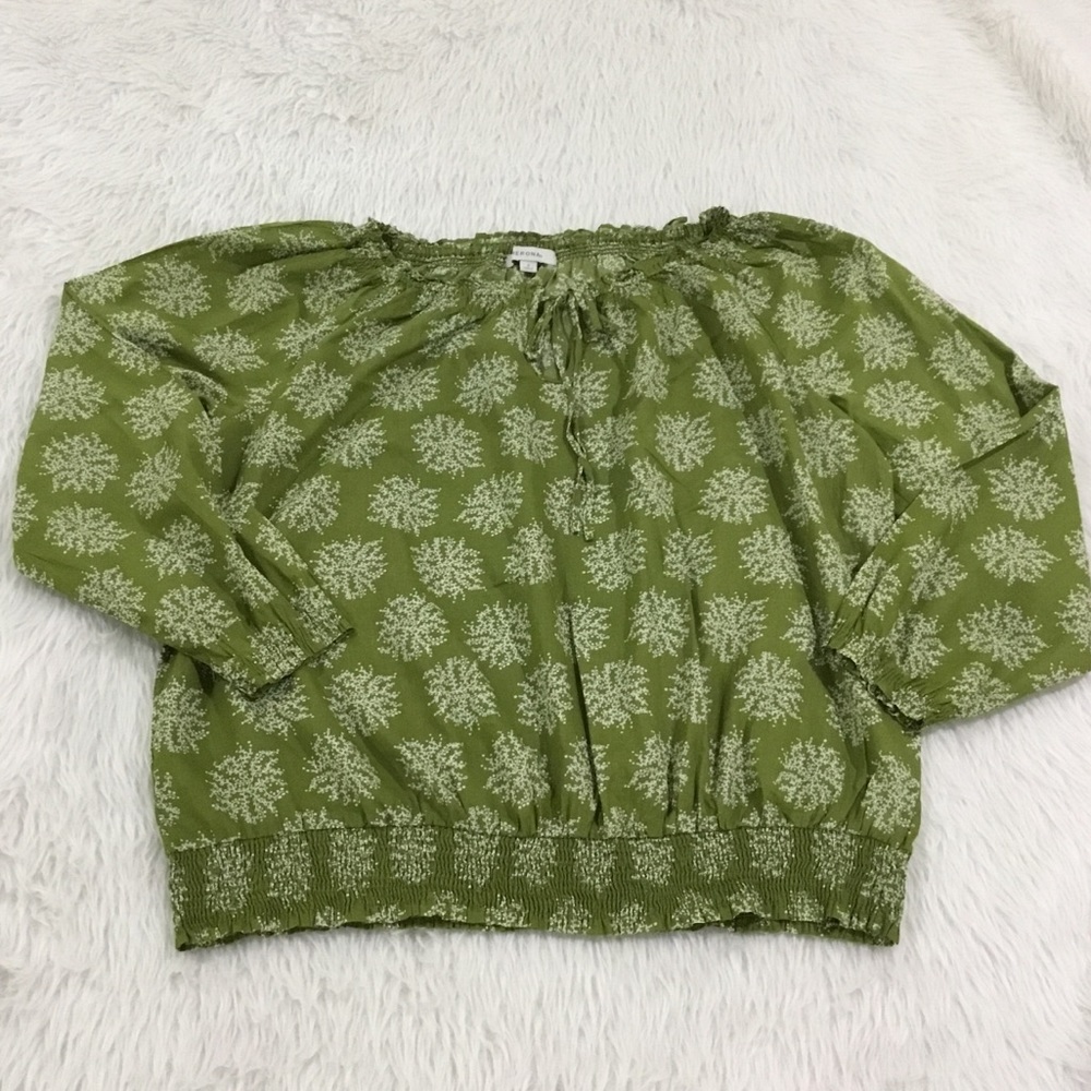 Merona green floral peasant summer top plus size 2